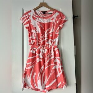 Banana Republic Coral and White Printed Fit-and-Flare Dress XSP